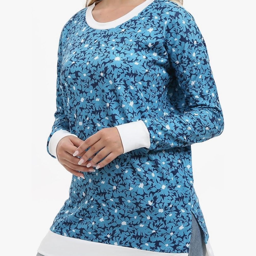 Blue Floral Long Sleeve Women's Top